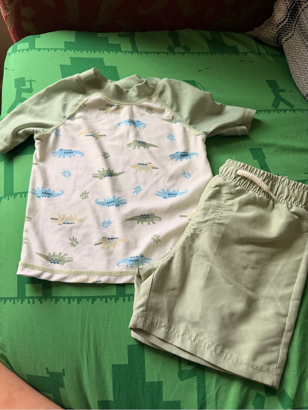 Nicole Miller Light Green & White Dino Swim Pajama Set